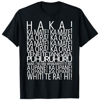 Rugby Song Haka Songtext Rugby New Zealand Motivation Warrior T-Shirt für Herren in Schwarz, Größe S, Klassischer Schnitt, Halbarm, Crew-Ausschnitt