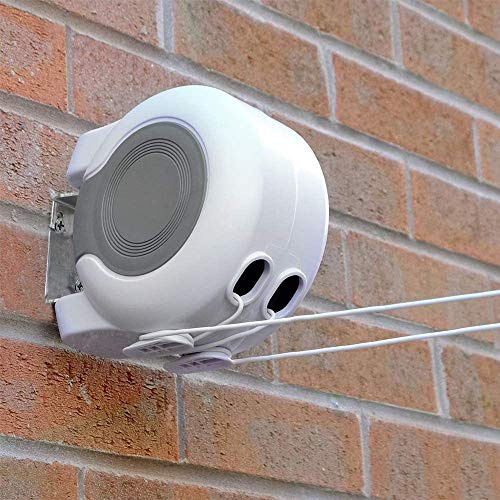 ZLALF Ligne De Lavage Rétractable Double Lignes 2 X 15 M De Corde à Linge D'extérieur Enrouleur De Ligne De Lavage Extensible Robuste Peut Contenir 30 Livres,15