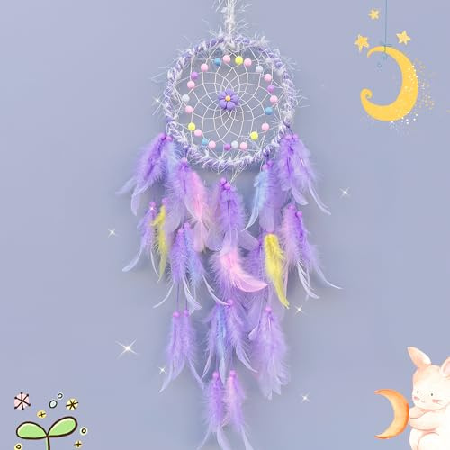 Dream Catcher,Handmade LED Dream Catchers for Bedroom Hanging Decorations Ornaments Craft for Girl Bedroom Accessories Blessing Gift(Purple)