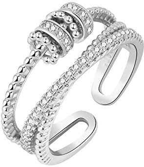 To My Daughter Fidget Ring - Adjustable Silver Spinner with Beads for Anxiety and Stress Relief - Women and Girls Jewelry