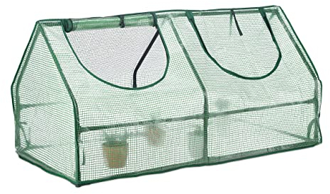 Relaxdays Folienfrühbeet, HBT: 60 x 120 x 60 cm, 2 Fenster, Spitzdach, Frühbeet, Aufzucht, Gewächshaus, PE, dunkelgrün