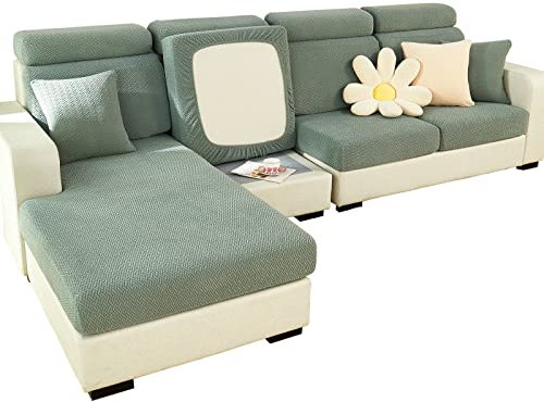 SHANNA Sofa Überzug Stretch, Couch Sofabezug 1 2 3 Sitzer L Form Ecksofa, Sofa Cover Sitzkissenbezug Sofaüberwürfe rutschfest Möbelschutz mit Elastischem Boden, Grün Rückenlehnenbezug