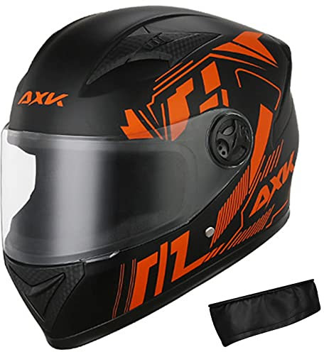 Full Face Motorcycle Helmet with Anti-Fog Clear Visor and Neck Scarf DOT/ECE Approved Motorbike Moped Street Bike Racing Helmets for Adult Men and Women,Orange,One Size