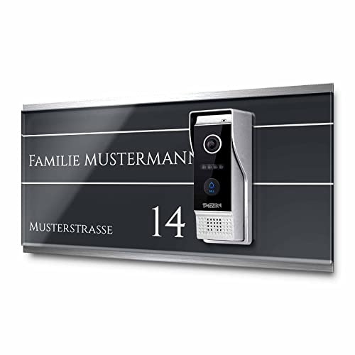 Witterungsbeständiges Klingelschild für Tmezon Intercom Türklingel - personalisiertes Namensschild aus Edelstahl und Acrylglas | kompatibel mit Tmezon Klingel - hochwertiges Funkklingel Zubehör