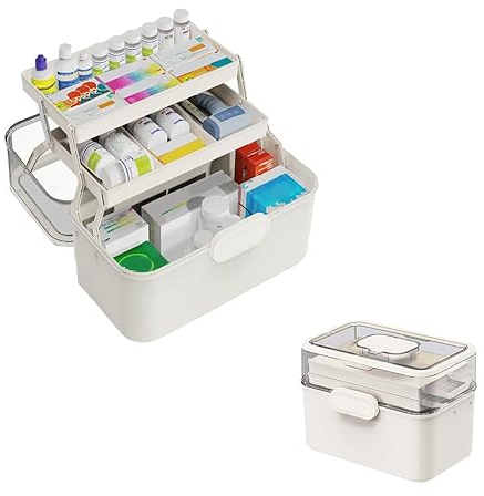 LIKEUDO 28 * 21 * 17cm 3 Schicht Weiß Tragbare Erste Hilfe Medizinbox Box Medizin Aufbewahrungsbox Medizinkoffer Organizer Hausapotheke Aufbewahrung Kasten Medizin Koffer Medikamentenbox
