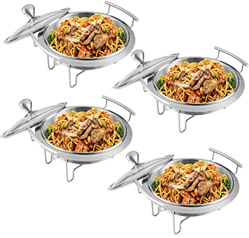 ACiyD 2/4 Pack Visible Chafing Dish Set, Stainless Steel Round Buffet Server Warming Tray for Parties Weddings and Events, with Glass Lid, Food Pan and Fuel Holder,4 Pack,24cm (4 Pack 28cm)