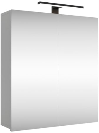 Planetmöbel Merkur Spiegelschrank Bad mit Beleuchtung 60 cm | breit, Badschrank hängend mit Spiegel, Matt-Schwarz LED Beleuchtung, weiß-grau