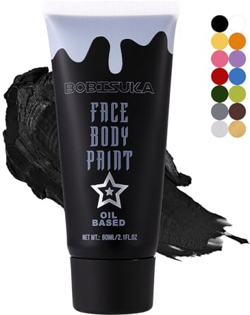 BOBISUKA Halloween Peinture Visage Noir, Peinture Corporelle à l'huile pour Théâtre, Fêtes, Evénements Scolaires, Carnavals, Clowns, Squelettes, Zombies