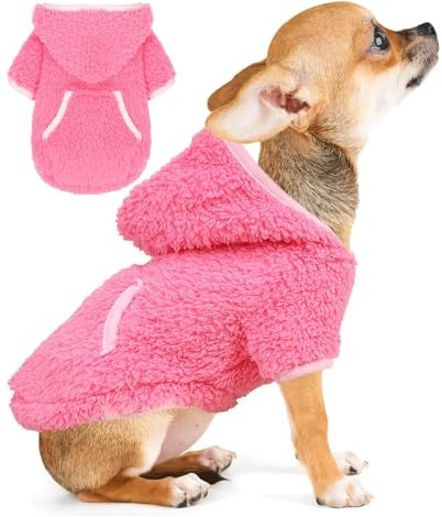 XXS Dog Sweater Winter Dog Sweaters for Small Dogs Girl, Fleece Hoodie Warm Puppy Sweaters for Chihuahua Teacup Yorkie Soft Stretchy Pet Outfit, Pink