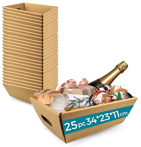 25x Kartonbox für Geschenkkörbe ohne Deckel 34x23x11 cm – Geschenkbox für Weihnachten, Ostern, Firmenkörbe und Feiern | Espirito Rebelde