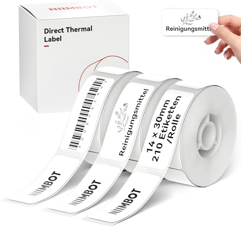 NIIMBOT Thermo Etiketten Selbstklebend, 14 x 30mm Etikettendrucker Thermopapier Kompatibel mit dem D110 D11 D101 Etikettendrucker, 210 Etiketten/Rolle (3-Rollen-Pack, Weiß)
