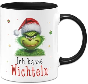 Tassenbrennerei Tasse Grinch - Ich hasse Wichteln - Wichtelgeschenk, Weihnachtstasse lustig, Kaffeetasse - Weihnachtstasse (Schwarz)