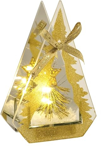 Dekoriertes Dekoobjekt aus Glas mit LED Licht Mini Tannenbaum Kunstschnee Lampe Stimmungslicht Lichterkette Weihnachtsdeko 3D Bild Deko Weihnachten Tischdeko Ornamente 3D Bild Geschenk Dekoration