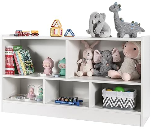 SOARS Kinderregal, Bücherregal Kinder mit 5 offenen Fächern, Spielzeugregal, Spielzeug Aufbewahrung für Bücher & Spielzeug, Regal Kinderzimmer, 111 x 30 x 61,5 cm (Weiß)