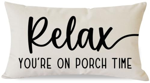 PANDICORN Decorative Throw Pillow Covers 12x20 Inch Relax Porch Time, Cream