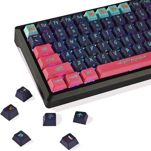 YMDK Cyber Style Keycap, PBT Keycap 130 tasti Set completo di tappi per tasti personalizzati, profilo sottocerchio Cherry colorato traslucido con illuminazione laterale, adatto per tastiera meccanica