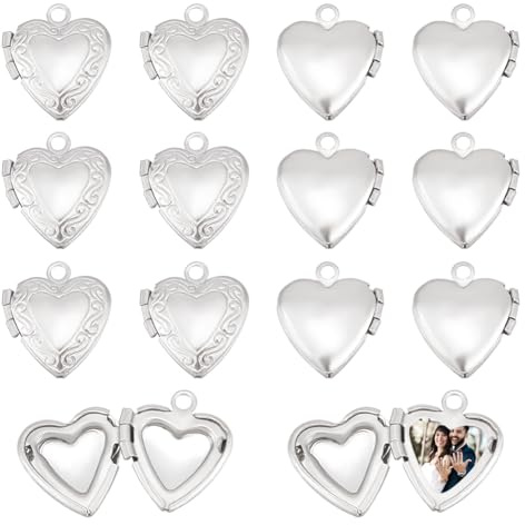 UNICRAFTALE 24 Stück Edelstahl Herz Medaillon Anhänger Herzen Fotorahmen Charms Liebe Hochzeit Foto Charms Für DIY Memorial Halskette Schmuckherstellung 15x13x4.5 mm