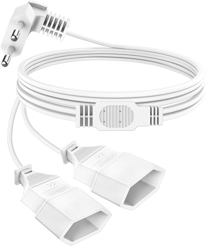 VIEVRE 2M Stromkabel Verlängerung Netzkabel, 2-in-1 Eurostecker Verlängerung, Flachstecker, Typ-C-Stecker Eurostecker 0,75 mm² Max, 2,5A/250V für TV PC Computer Monitor