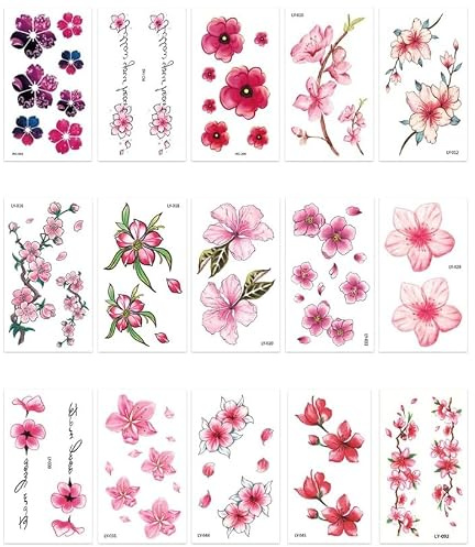 Cherry Blossom Tattoo Sticker Peach Blossom Flower Tattoo Sticker