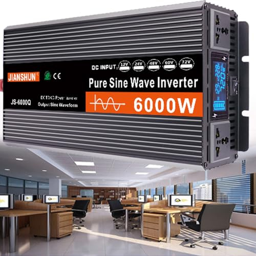 3000W-6000W Inversor 12V 24V 48V 60V A AC 110V /220 V Onda Pura Transformador de Corriente Power Inverter de Voltaje con a,Pantalla LCD,para Coche Placa Solar,3000W-12VTO110V