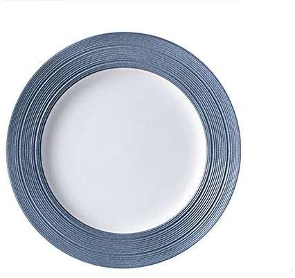 Assiettes Plates Grandes plaques de dîner en porcelaine, assiette de service de 10 pouces, dessert rond, pâtes, assiette de salade, blanc avec bordure bleue, 3pcs Assiette à Salade| Fruit | Hors-d'œuv