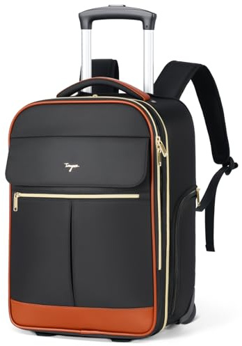 Tonyeee Rolling Backpack for Women, Large Travel Backpack with Wheels Carry on Flight Approved, 15.6 Inch Laptop Wheeled Roller Bag Suitcase for Work Bussiness Weekender (Black,M Underseat Size)