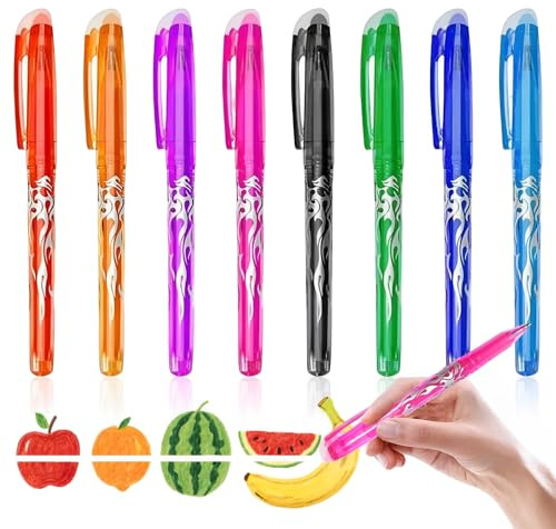 8 Pack Erasable Pens, 0.7mm Rub Out pens Friction Pens with Eraser, Smooth Writing Friction Ink Erasable Gel Pens for Adults for School, Office, Study (8 Assorted Colors)
