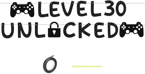 Affivia Lustige Girlande 30 Geburtstag Männer Frauen Deko, Glitzer 30 Geburtstag Deko Banner, Geburtstagsbanner Level 30 Unlcked, Party Deko 30 Geburtstage Mann Frau, Geburtstagsdeko 30 Jahre Schwarz