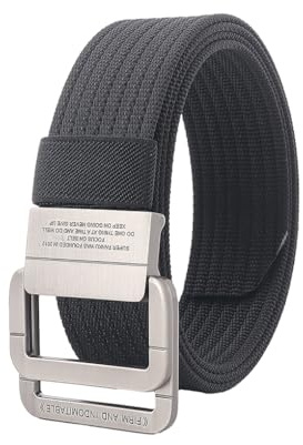 KBOLAE Cintura regolabile con doppio anello a D per uomo e donna, robusta e alla moda e facile da regolare. Cintura in tela rossa, Nero , 120 cm