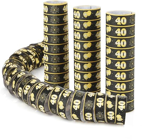 FunX Luftschlangen 40. Geburtstag 3er Pack - Gold Schwarze Party Deko und Tischdeko für Mann oder Frau - Ideal für den Geburtstagstisch