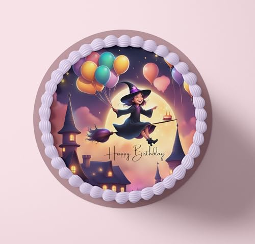 CGD - Essbarer Tortenaufleger 20 cm – Personalisierbar & Motivwahl – Zuckerpapier oder Fondant – Für Geburtstag, Hochzeit, Kinderparty – Vegan, Glutenfrei, Laktosefrei - Hexe 2 (Fondant)