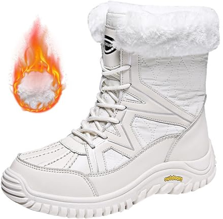 Bottes de neige imperméables pour femme, chaudes, confortables, en fausse fourrure, antidérapantes, légères, à lacets, mi-mollet, D blanc., 38.5 EU