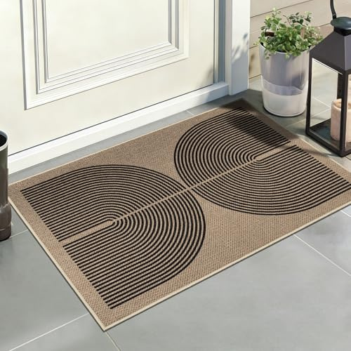 Capslpad Fußmatte außen und Innen 50 x 80 cm, Jute Aussehen rutschfeste Schmutzfangmatte Dünne Türmatte, Waschbar Fussmatte Aussen für Haustür, Eingangsbereich, Balkon