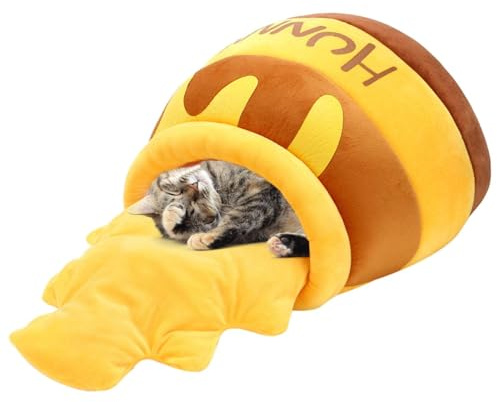 Nid De Pot De Miel De Dessin Animé – Tente De Lit Pour Chat Et Maison D'hiver Chaude, Lit Créatif Et Confortable Lavable Pour Animal De Compagnie Avec Rembourrage En Coton PP, Design Fermé Et Conforta