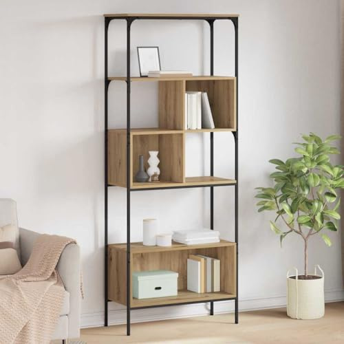 Owoxanthellate Bücherregal Artisan-Eiche 76 x 33 x 188,5 cm Massiver Holzwerkstoff mit 7 Fächern Modernes Design Robust und platzsparend für Wohnzimmer Schlafzimmer Flur