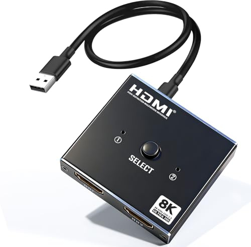 8K HDMI Switch 2.1 Splitter, HDMI Splitter 8K@60Hz 4K@120Hz, HDMI Switch 2 in 1 Out / 1 in 2 Out, Verteiler unterstützt 48Gbps 3D HDCP 2.3 für PS5/4 Fire Stick/Xbox/HDTV Blu-ray-Playern und Laptops