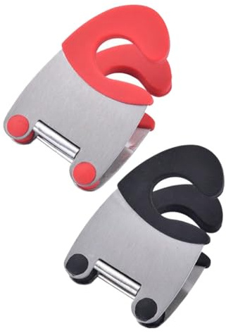 Healeved Clip per Cucchiaio per Pentole in Acciaio Inox Resistente al Calore Set 2 Pezzi Poggia Cucchiaio Rosso e Nero Supporto Compatto per Utensili da Cucina Durante la Cottura