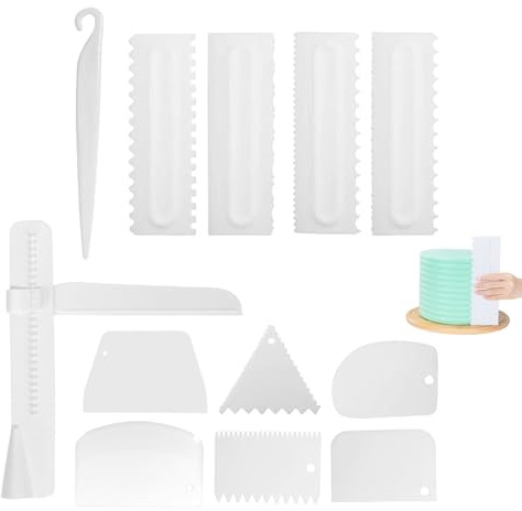 12 Pcs Adjustable Cake Smoother Set Plastic Cake Scraper Spatula Set Cream Edge Smoother Tools Cake Decorating Tools Comb Dough Scrapers Ideal for Buttercream Icing Pastry Chefs Home Cake Makers