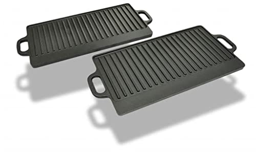 Mokuyary Lot de 2 plaques de cuisson réversibles en fonte 38 x 23 cm