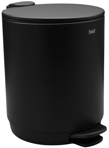 Nell Softclose Kosmetikeimer 5 L – Badmülleimer & Treteimer mit Metallpedal, leisem Deckel & herausnehmbarem Inneneimer (Schwarz)