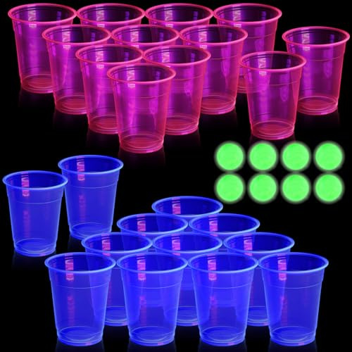 Ferrochef 32 Pcs Glow in Dark Cups Balls Set, Party Game,Blue and Pink