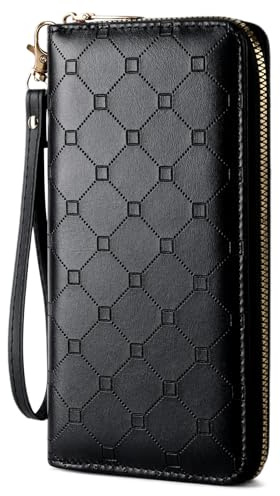 FALAN MULE Purse for Women, Ladies Purse PU Leather Wallet for Women Credit Card Holder Large Wallet with Zipper Coin Pocket and Wrist Strap Clutch Bags