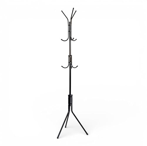 Pincho Perchero de Pie Colgador Ropa, Colgador Bolsos, Recibidores de Entrada, Perchero Recibidor con Base Trípode Estable, Perchas de Pie con Ganchos Superiores e Intermedios - Blanco (Negro)