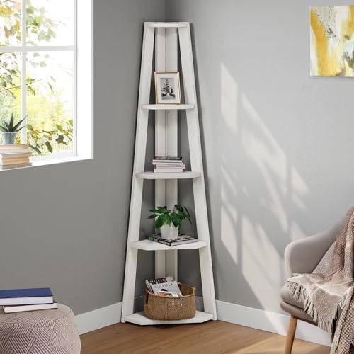 Corona Corner Ladder Bookcase White Wax Solid Wood Mexican Pine Wooden Painted Bookshelf Bookcase Leaning Shelving Shelves Shabby Chic Display Unit Living Room Office 161cm High 61cm Wide 36cm Deep