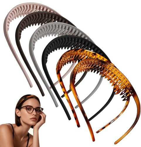 6Pcs Plastic Hair Bands for Glasses Wearers, U-Shaped Non-Slip Hair Bands for Women, Glasses-Friendly Headbands for Women Men, Stay in Place Headbands for Daily Wear, Workout, Makeup