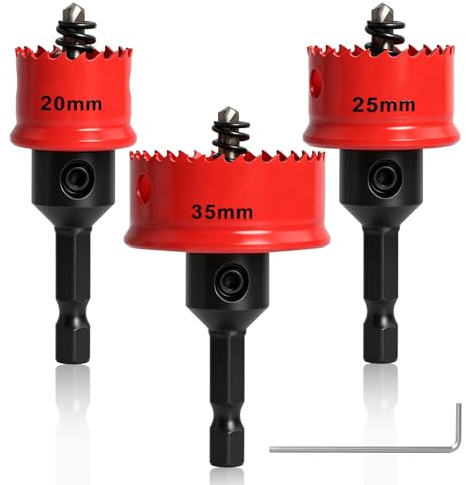 3PCS M42 Bi-Metal Hole Saw Set 20 25 35mm | Hex Shank Impact Hole Cutter for Thin Metal Stainless Steel Aluminium & Wood, Quick-Change Drill Bits