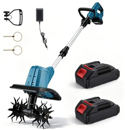 Motobineuse sur Batterie avec 2 x 21V Batteries, 600W Motoculteur Pliable | Largeur de Travail 22cm Profondeur 17cm, Moteur sans Balais, Bineuse Électrique pour Jardin et Pelouse