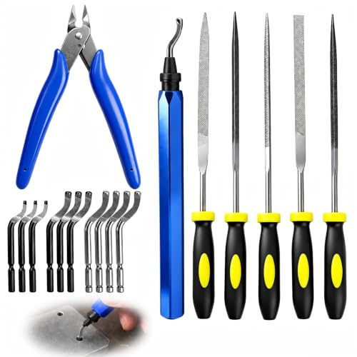 Desbarbador Manual Kit 10 Cuchillas Limas Alicate para Metal Plástico | Herramienta de desbarbado para impresora 3D y bricolaje, elimina rebabas en resina, metal y plástico con accesorios completos