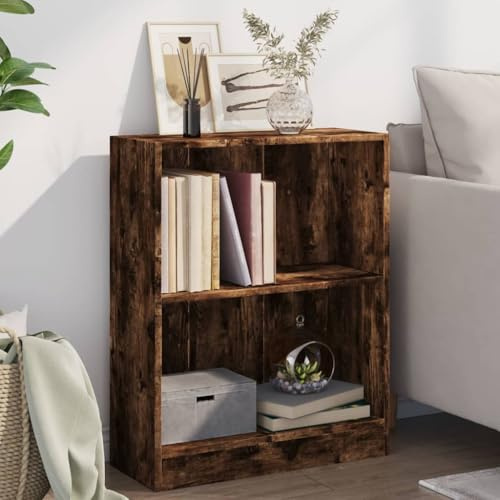 Plumbpyr Libreria in legno di rovere affumicato, 60 x 24 x 76 cm, con 2 scomparti, scaffale e scaffale per documenti, per soggiorno, studio, ufficio, cameretta dei bambini, con pratico spazio e
