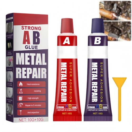 Metallkleber Extra Stark Hitzebeständig,Metall Kleber,Hochfester Metallkleber,Metallreparaturkleber Hochfester FlüSsigmetall,Wasserdicht Und Hitzebeständig,Für Stahl,Metall,10g&10g